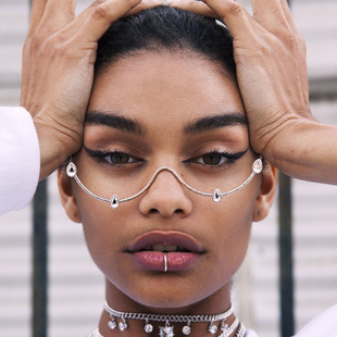 欧美个性 饰眼镜架素颜拍照 夸张水钻眼镜框女冷淡风无镜片下半框装