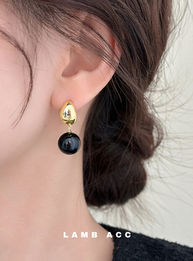 LAMB ACC 灵感慕斯 法式高级感金属黑色珍珠耳环耳钉