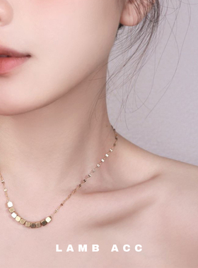 小方块钛钢18k金保色锁骨链项链