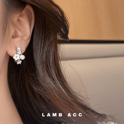 LAMB ACC 花间物语 精致气质设计感花朵珍珠s925银针耳环耳饰
