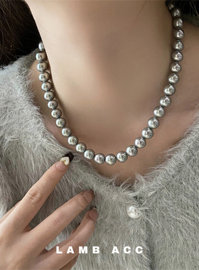 LAMB ACC 时髦轻奢 高级感银灰色施家珍珠叠戴锁骨链项链