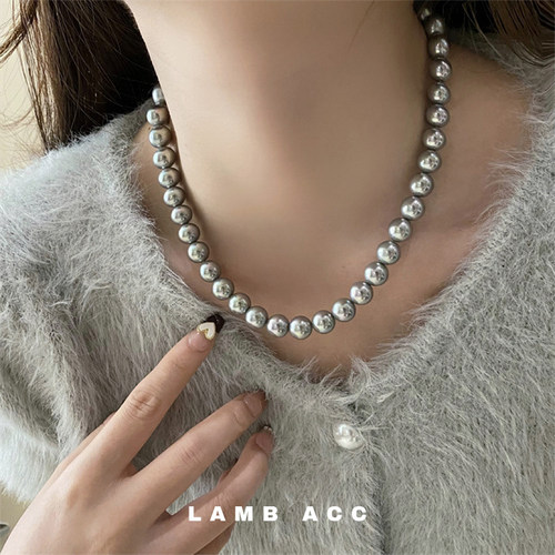 LAMB ACC 时髦轻奢 高级感银灰色施家珍珠叠戴锁骨链项链