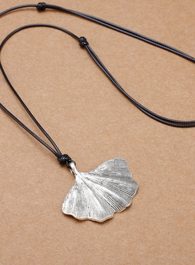 复古银杏叶吊坠长款项链毛衣链棉麻衣服挂件小众简约民族风配饰