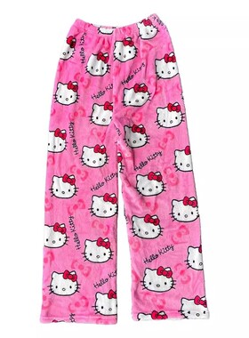 HelloKitty女生可爱睡凯蒂猫珊瑚绒卡通居家保暖居家睡裤遛弯裤