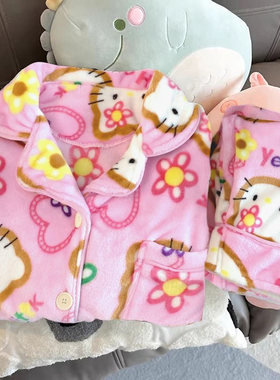 睡衣女加绒加厚珊瑚绒秋冬季ins可爱凯蒂猫学生宿舍法兰绒家居服