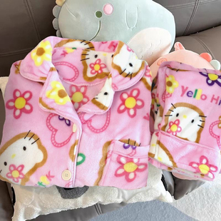 睡衣女加绒加厚珊瑚绒秋冬季ins可爱凯蒂猫学生宿舍法兰绒家居服