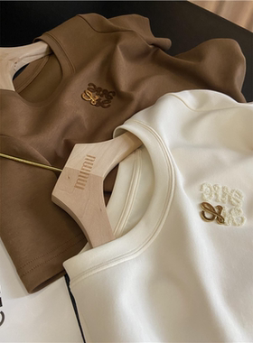 奥特莱斯~撤柜女装重工毛巾绣休闲圆领短袖T恤女夏季新款宽松上衣