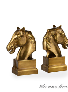 轻奢黄铜马头书立摆件桌面办公室