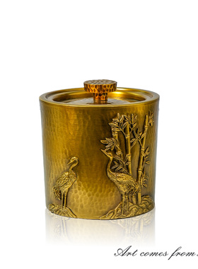 新中式全黄铜茶叶罐精品高档密封储物罐茶叶储存罐送长辈C6391