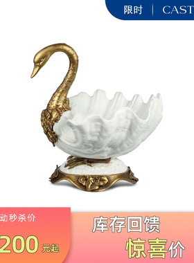 《库存回馈惊喜价》轻奢家居陶瓷果盘客厅玄关天鹅果盘摆件C1115