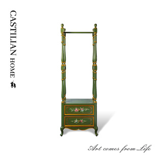 卡斯特兰法式 实木落地衣架卧室固定挂衣架带抽屉收纳置物架C2436