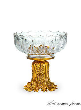 高端进口水晶玻璃高脚果盘摆件现代简约客厅茶几家用零食盘C1957