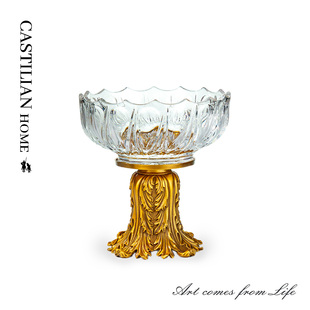 高端进口水晶玻璃高脚果盘摆件现代简约客厅茶几家用零食盘C1957