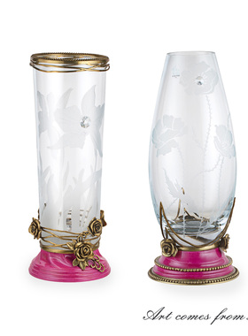 粉色进口水晶玻璃花瓶摆件客厅插花轻奢高级感超好看花瓶C1463