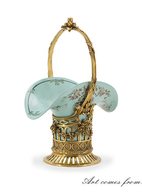 高档创意提篮果盘花瓶客厅插花玄关博古架装饰花篮摆件送礼C5637