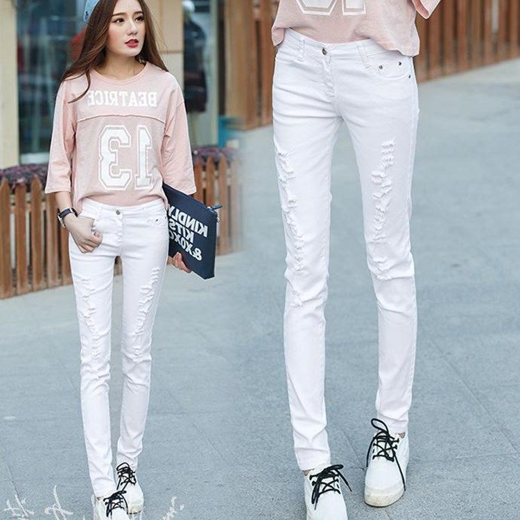 Hong Kong Chaopai pencil hole Korean Edition Self cultivation leisure time Show thin trousers Feet cowboy Korean Edition Hangerin the Women's clothing/Boutique , Jeans  category - from Buy2taobao.com to provide professional Taobao agent buy service