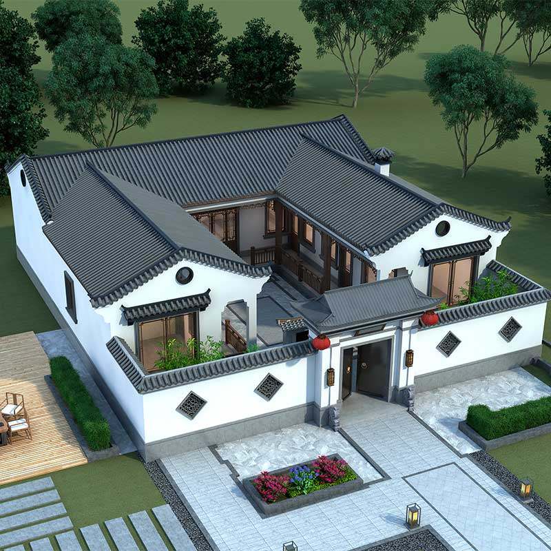 农村自建房设计图一层建筑平面效果全套施工图小中式别墅设计图纸