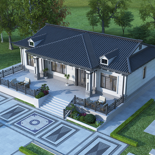 农村自建房设计图一层合院全套平面建筑施工图中式小别墅设计图纸