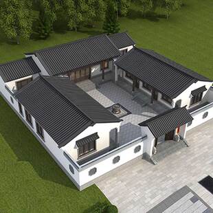 农村自建房设计图三合院带院子建筑结构施工图纯中式别墅设计图纸