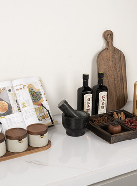 样板间厨房橱柜摆件组合宋氏美学糕点面食食谱架油醋瓶菜板调味罐