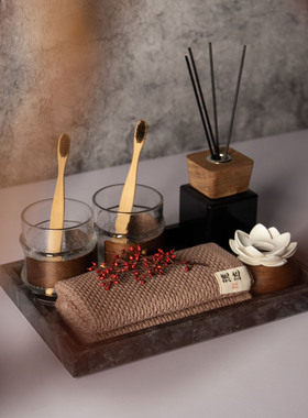 侘寂风新中式卫生间卫浴托盘毛巾洗漱套装样板间浴室柜台面摆件