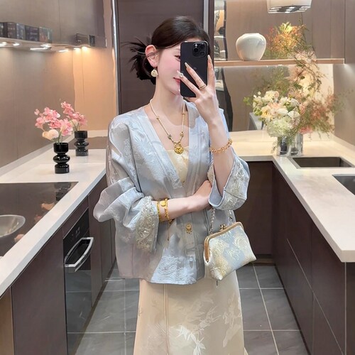 新中式旗袍大码外套半身裙套装女