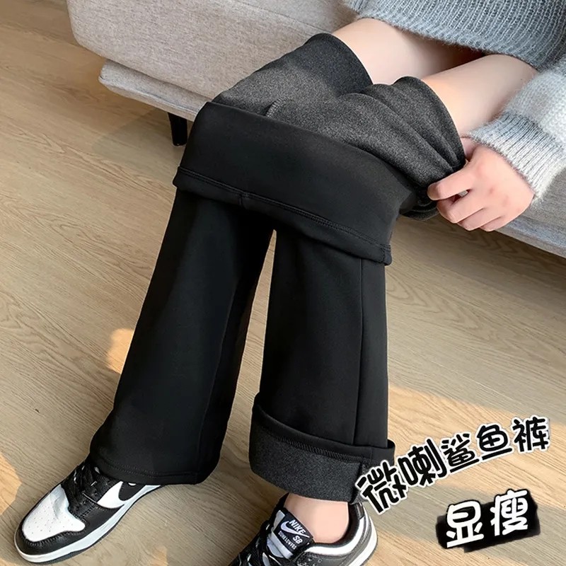 高腰显瘦修身加绒微喇叭裤小个子