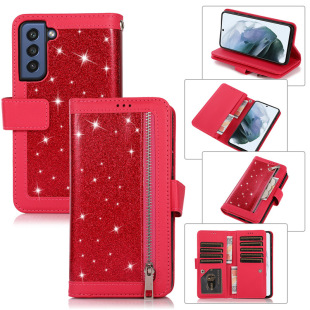 适用三星S22闪粉拉链包九卡多功能手机套S22Ultra翻盖挂绳保护套