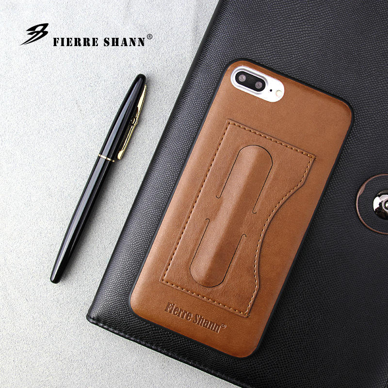 适用iPhone7简约复古PU真皮纹插卡手机壳变形支架商务苹果保护壳