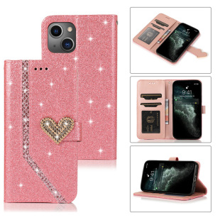 适用iPhone12 手机套翻盖插卡苹果13Pro保护套 13爱心盖头闪粉时尚