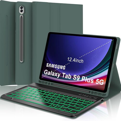 适用三星Tab S9FE PLUS蓝牙背光键盘S10+RGB无线键盘笔槽皮套