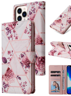 适用于苹果14烫金大理石拼接款iiPhone13pro Max/12插卡手机皮套