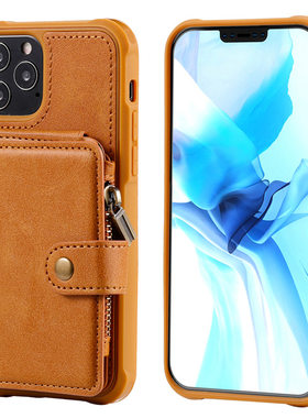适用iPhone12磁扣翻盖拉链插卡手机壳苹果12 Mini简约多卡保护壳