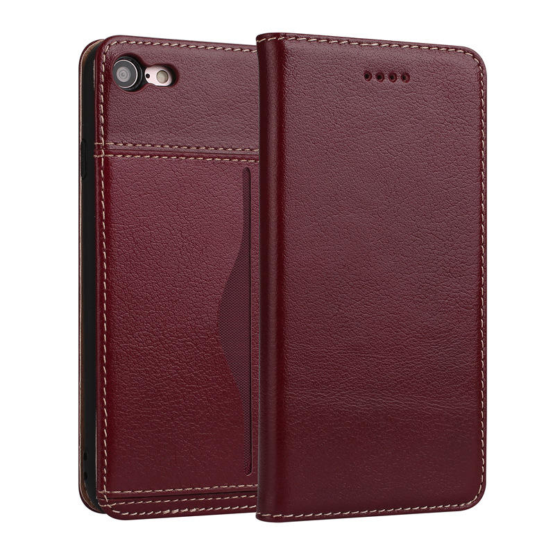 适用iPhone7简约牦牛头层真皮手机套商务翻盖支架苹果7plus保护套