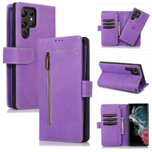 适用三星S22九卡拉链包分体磁吸手机皮套挂绳翻盖S22 Ultra保护套