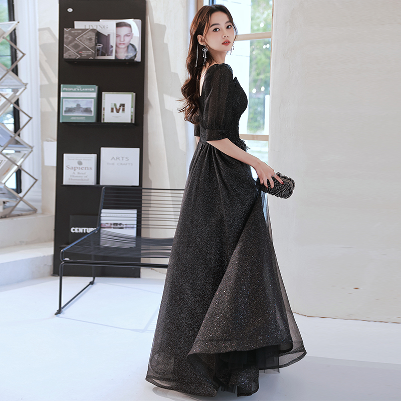 Black evening dress, elite advanced skirt, 2023 collection, high-quality style