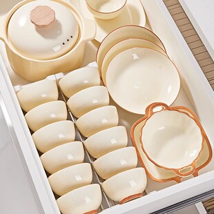 2026年新款碗具釉下彩陶瓷家用奶油风碗碟盘筷餐具套装轻奢高级感