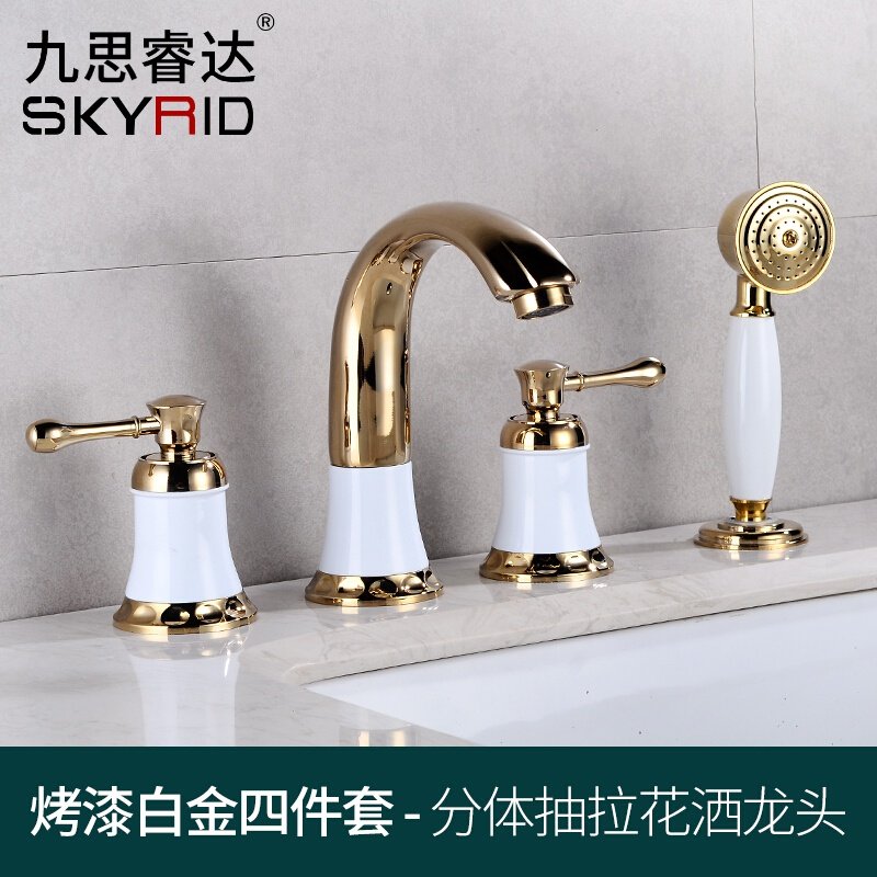 卫生间浴室柜坐式四件套冷热分体水龙头白色四孔面盆洗手盆双开