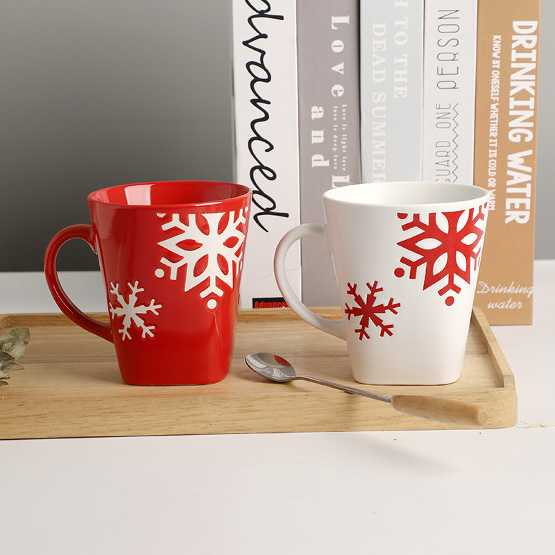 居佳家居 北欧风格手绘陶瓷马克杯 雪花情侣杯家用咖啡杯小清新