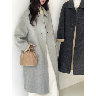 【泰晤士冬旅羊毛大衣】冬季翻领撞色中长款呢子大衣女w902c