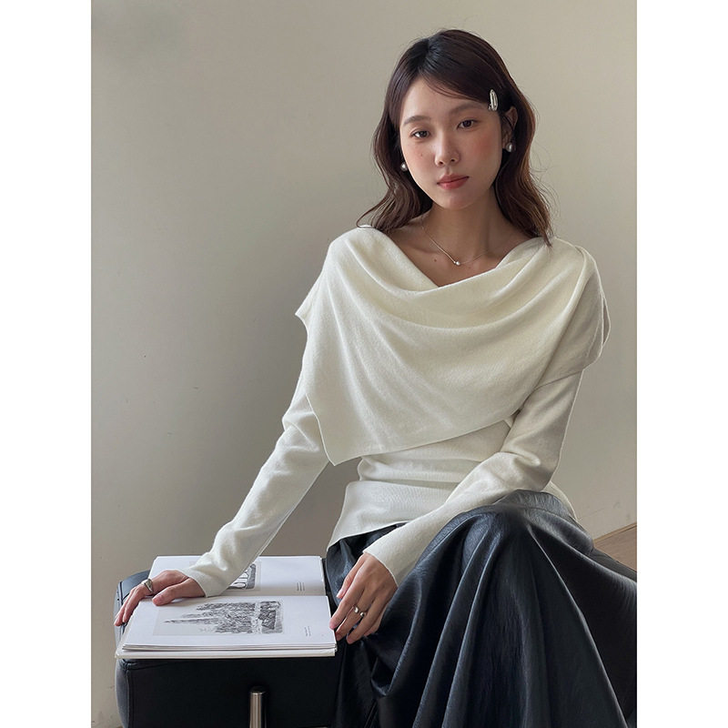 【蒂凡尼早餐氛围两穿】冬季长袖针织衫+荡领披肩两件套j785c