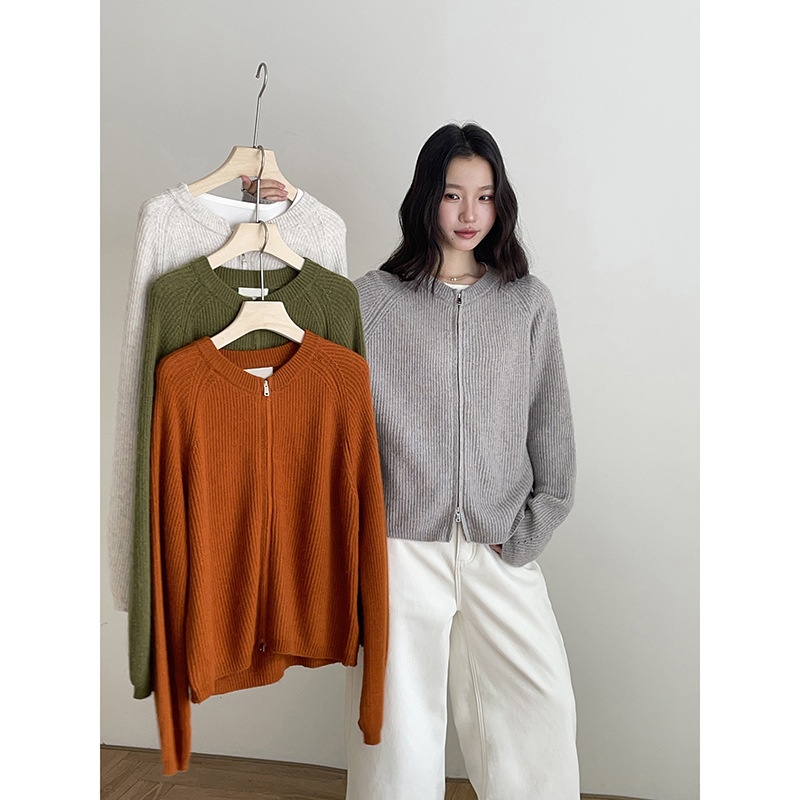 【慵懒chill羊毛开衫】双头拉链针织开衫女冬季毛衣外套w872c