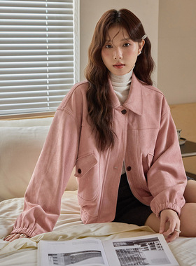 【香榭丽舍粉色密语】复古机车夹克上衣女冬季短款外套n678c