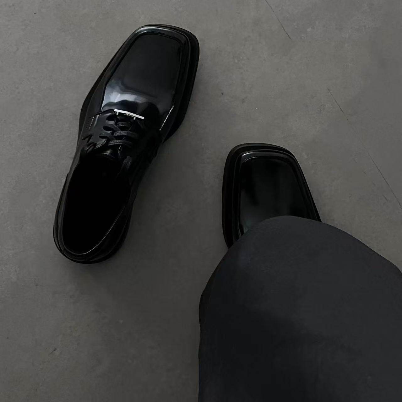 NOLOGO黑色经典方头德比鞋正装高级感厚底增高英伦风通勤休闲男鞋