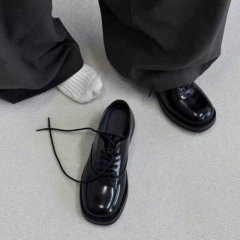 NOLOGO方头德比鞋cleanfit情侣同款黑色公务正装休闲男女皮鞋