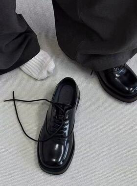 NOLOGO方头德比鞋cleanfit情侣同款黑色公务正装休闲男女皮鞋
