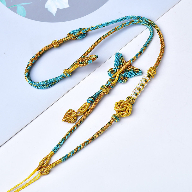 藏式手工编织项链绳蜜蜡佛牌唐卡和田玉翡翠吊坠挂绳可调节挂坠绳