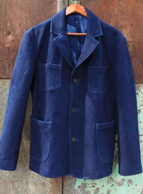 靛DIAN 蓝染改良外套夹克 剑道服刺子布料大衣美式复古