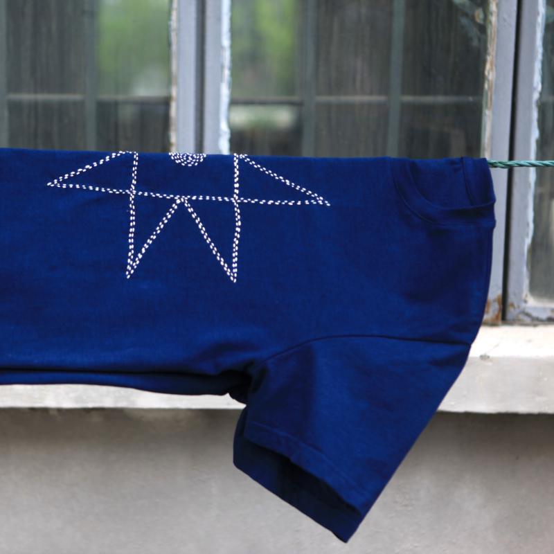 靛DIAN 洛书河图标志 蓝染刺子绣短袖春夏上衣 植物染色符号T恤