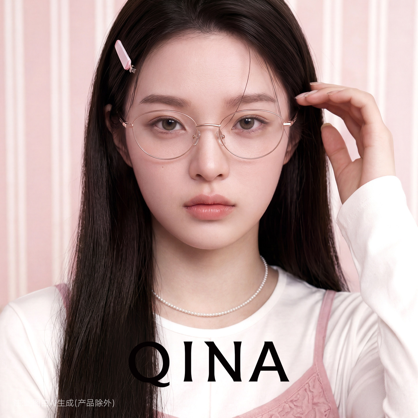 QINA亓那2026年新款素颜书呆子椭圆框金属框近视眼镜女男QJ7356